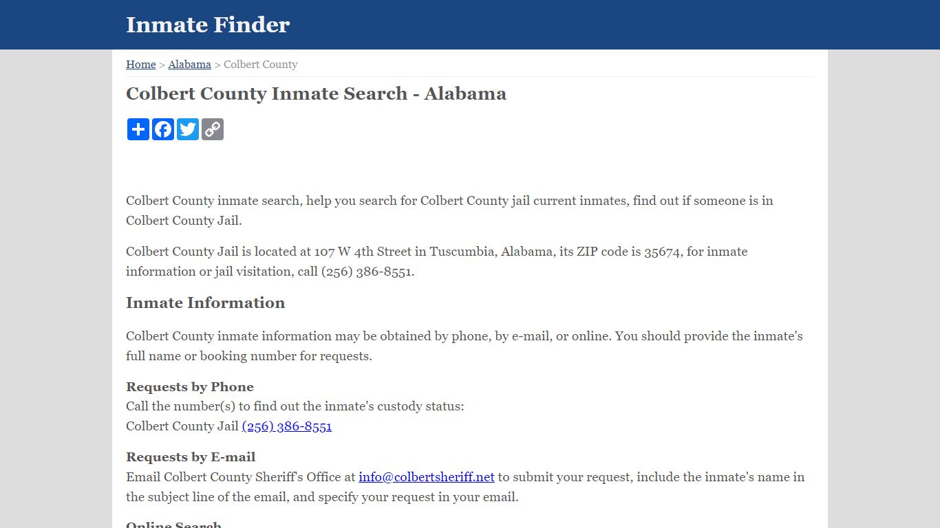 Colbert County Inmate Search - Alabama